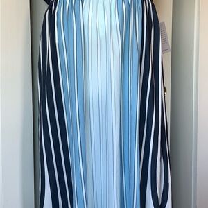Adrianna Papell Blue and White Striped Maxi Sleeveless Dress